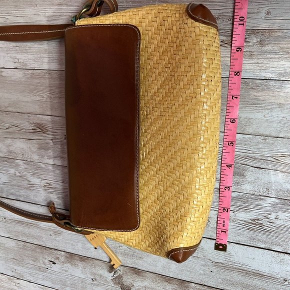 Fossil Straw Woven Shoulder Bag Brown Leather - Picture 10 of 12
